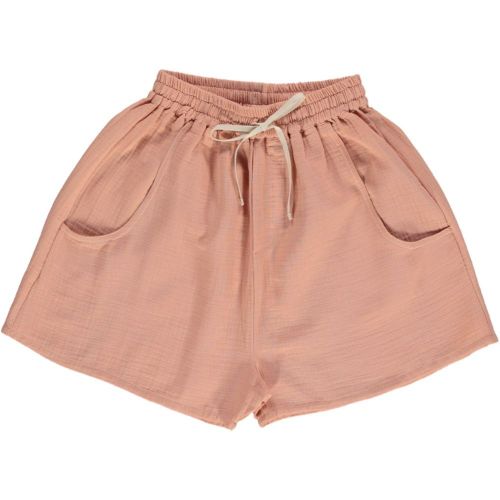 Women's summer shorts from organic cotton in peach colour are lightweight and breathable, made with best muslin fabric. Shop sustainable women fashion online.