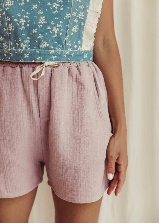 Liilu women organic cotton lavender shorts muslin lightweight breathable summer fashion HK SG UK AU