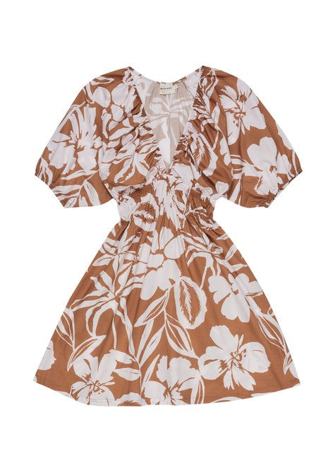 The New Society women's summer dress in sustainable poplin — Desert exclusive print at MiliMilu