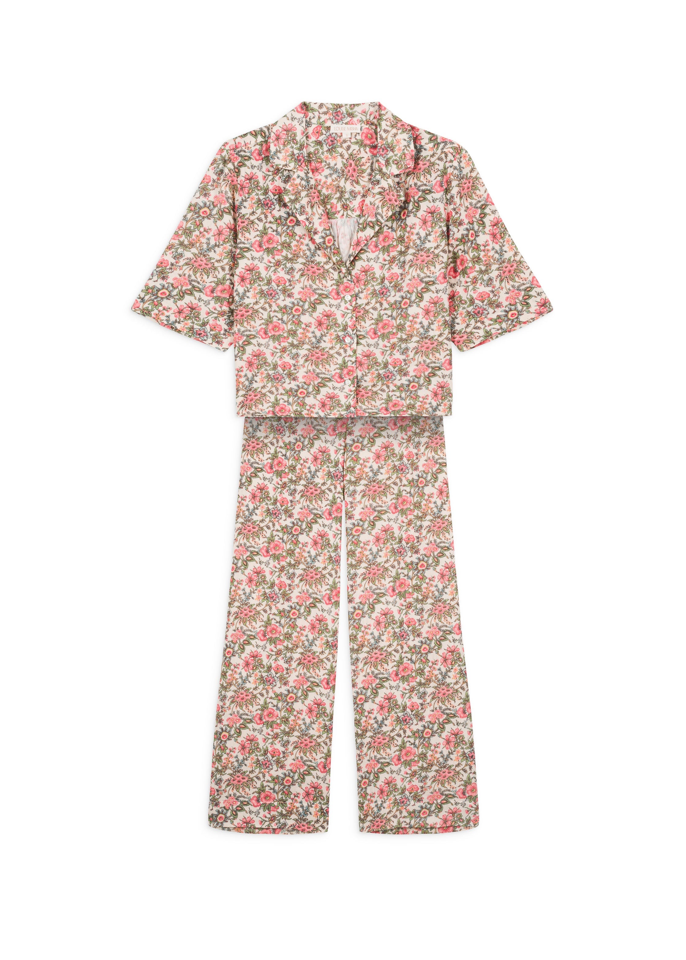 Front view Louka pyjama set Ivory Fields - cropped top organic cotton gauze women's sleepwear