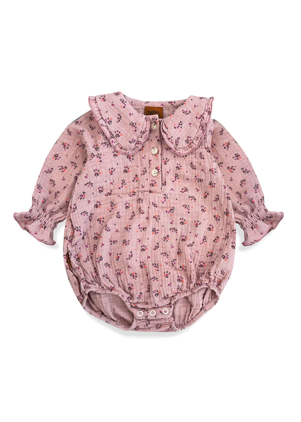 Pink floral muslin baby romper with ruffled sleeves - organic baby girl outfit Hong Kong