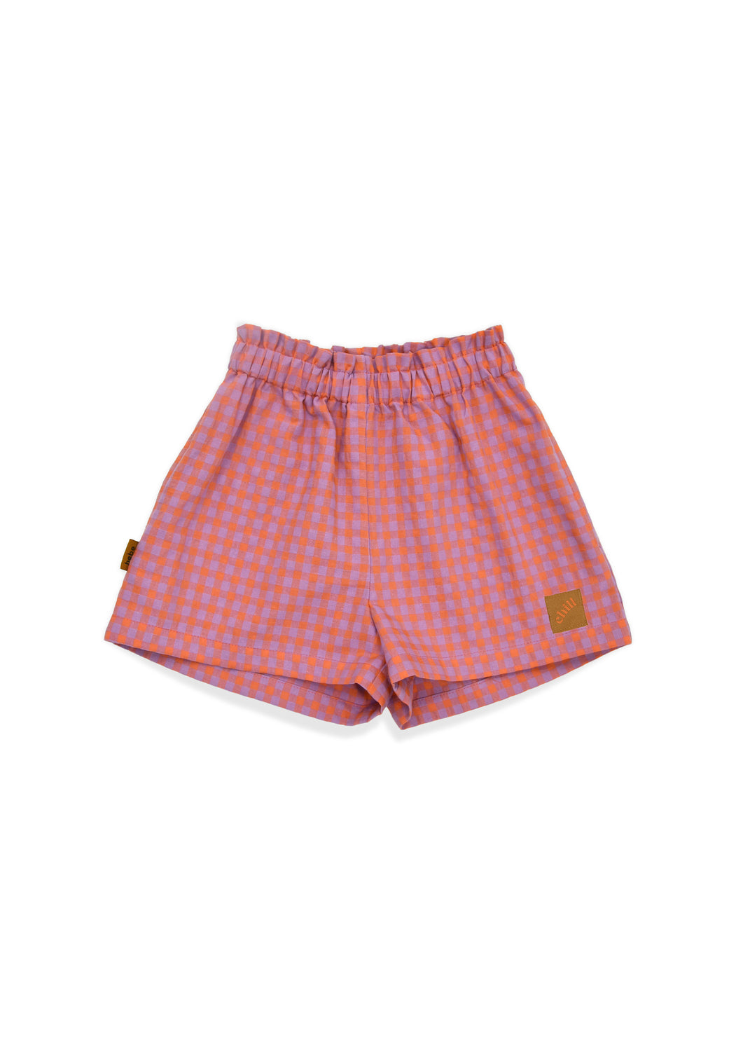 Cotton girls shorts in checked bright pink and orange colour. Mommy and Me fashion available for twinning fashion. Shop girls summer fashion online at MiliMilu.
