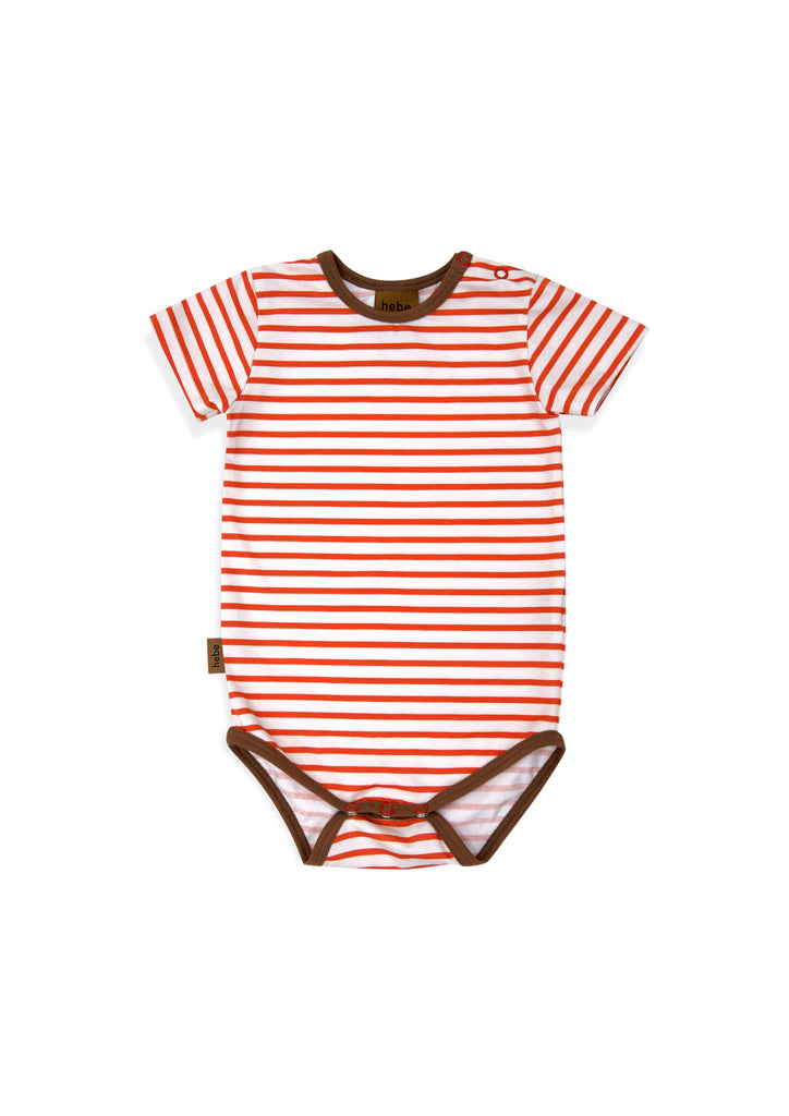 Shop baby body from lightweight and breathable cotton, it offers easy wear and a comfortable fit for your baby body. Adorned with charming red stripes and a chic brown collar, it is equipped with convenient snap buttons on the shoulder and bottom. Shop the best baby summer collection and baby holidays clothing online.