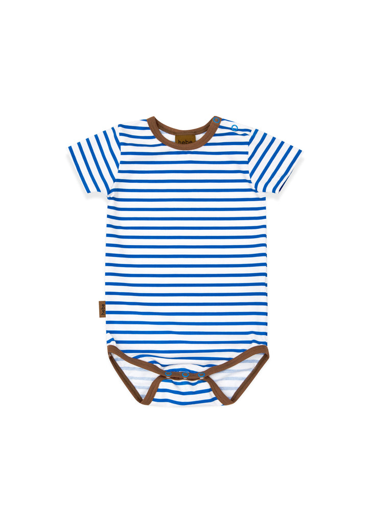 Shop this comfortable baby body - easy to wear, lightweight, and breathable. The baby's body features blue stripes all over and a stylish brown collar with snap buttons on the shoulder and bottom for easy wear. Family matching available. The best baby gifts and baby showers gifts for babies online at MiliMilu.