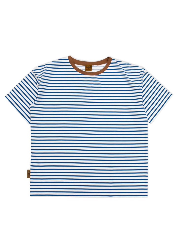 Shop this classic men's T-shirt with a fashionable twist is the perfect addition to your summer wardrobe. It is easy to wear, lightweight, and breathable. The men's T-shirt features blue stripes all over and a stylish brown color. Family matching t-shirt and Daddy and Me matching t-shirts. The best Fathers day gift.