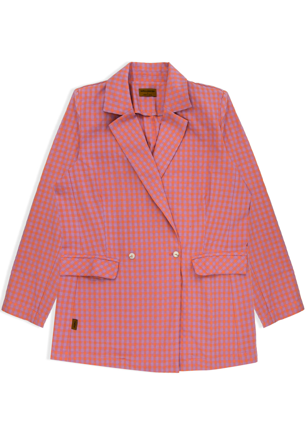 Summer blazer for women in lilac and orange checkered fabric with pockets, offers a loose and comfortable fit. Mommy and Daughter matching set is available.