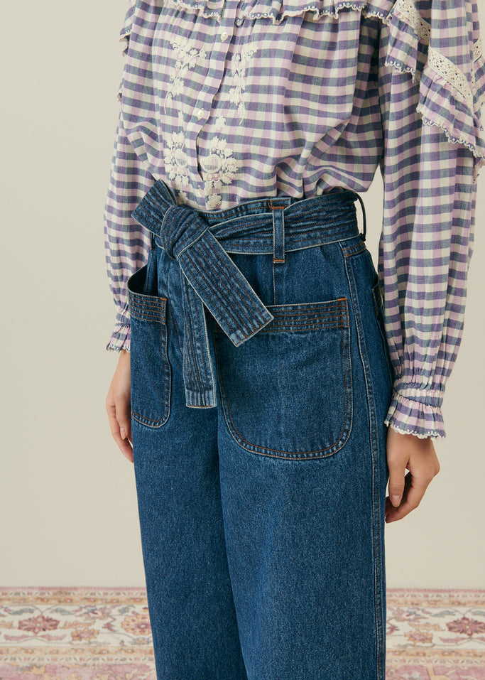 Women's Noelianne blouse blue purple checks - sustainable organic cotton by Louise Misha