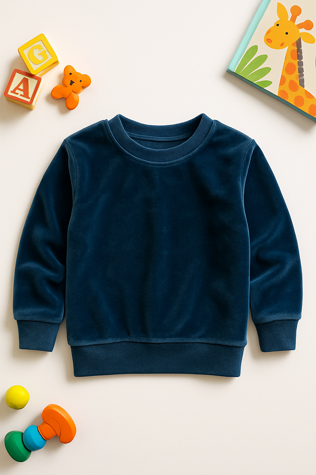 Blue velvet kids sweatshirt sustainable cotton loungewear for children, perfect for casual wear and comfort