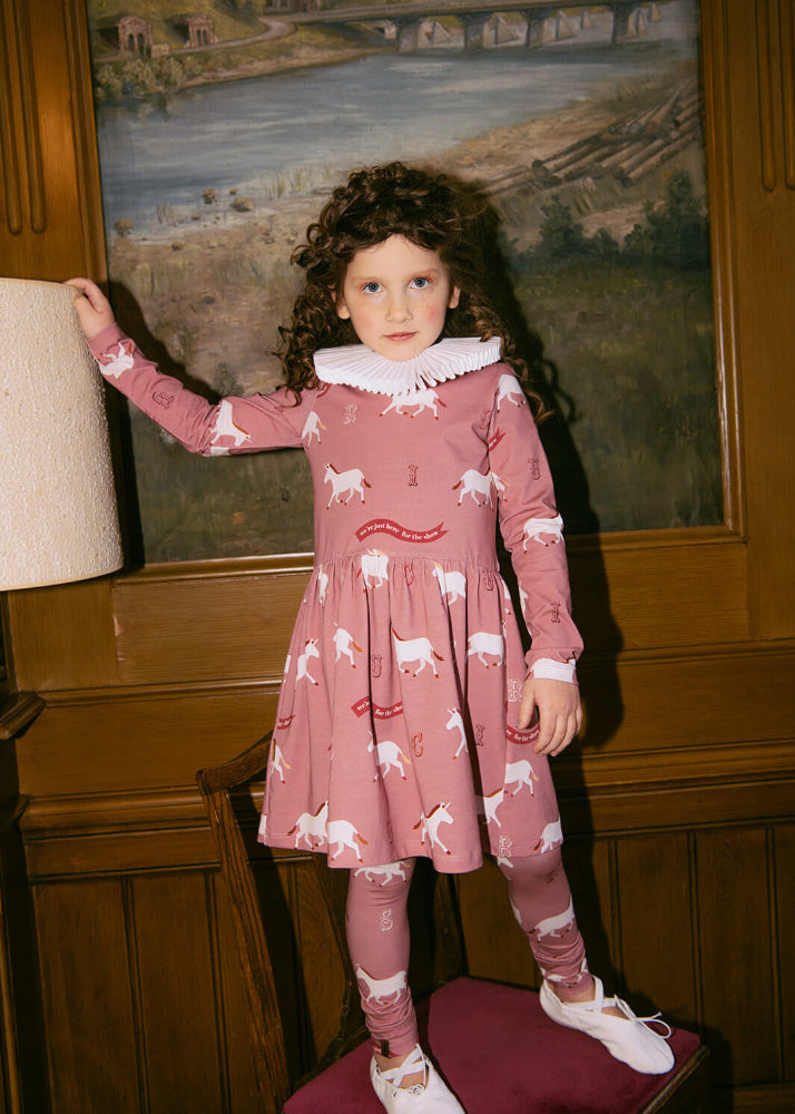 Front view of Hebe unicorn girls dress — lightweight & breathable, perfect for parties and playdates