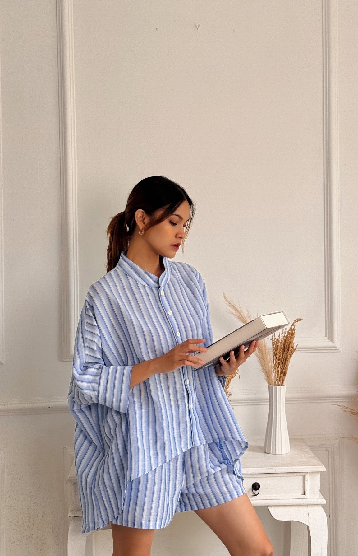 This is an oversized linen shirt that is both breathable and lightweight.