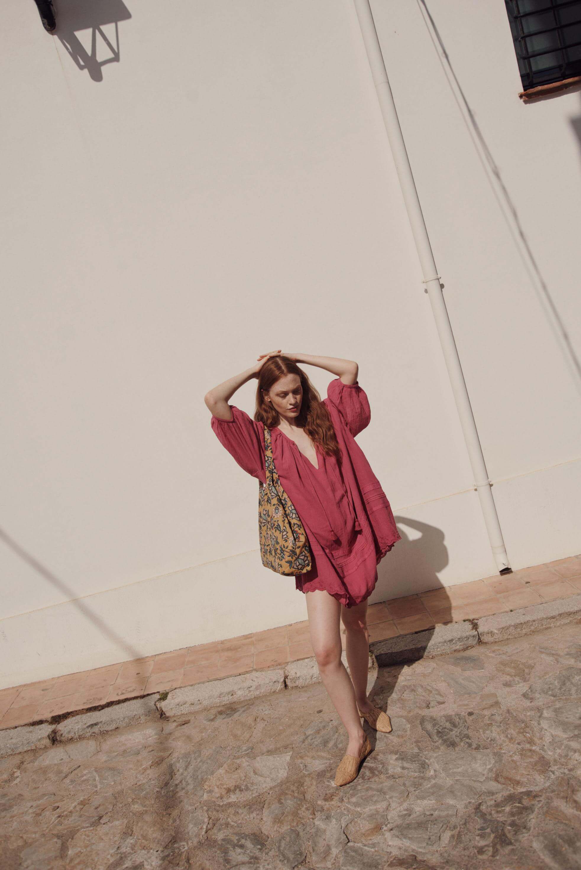 Organic cotton women summer dresses Fushia. The organic cotton dress is a flowy and stylish, free-fitted mini dress by Louise Misha - best beach dress.