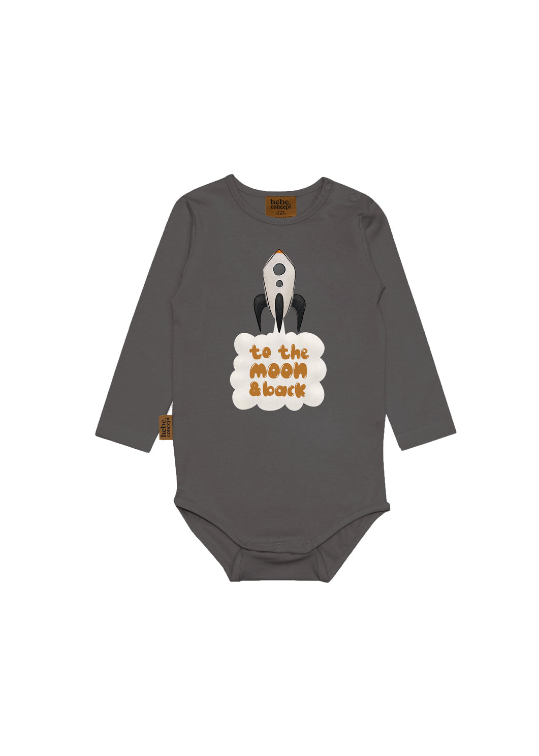 Organic baby bodysuit grey with rocket print - To the Moon and Back Hebe