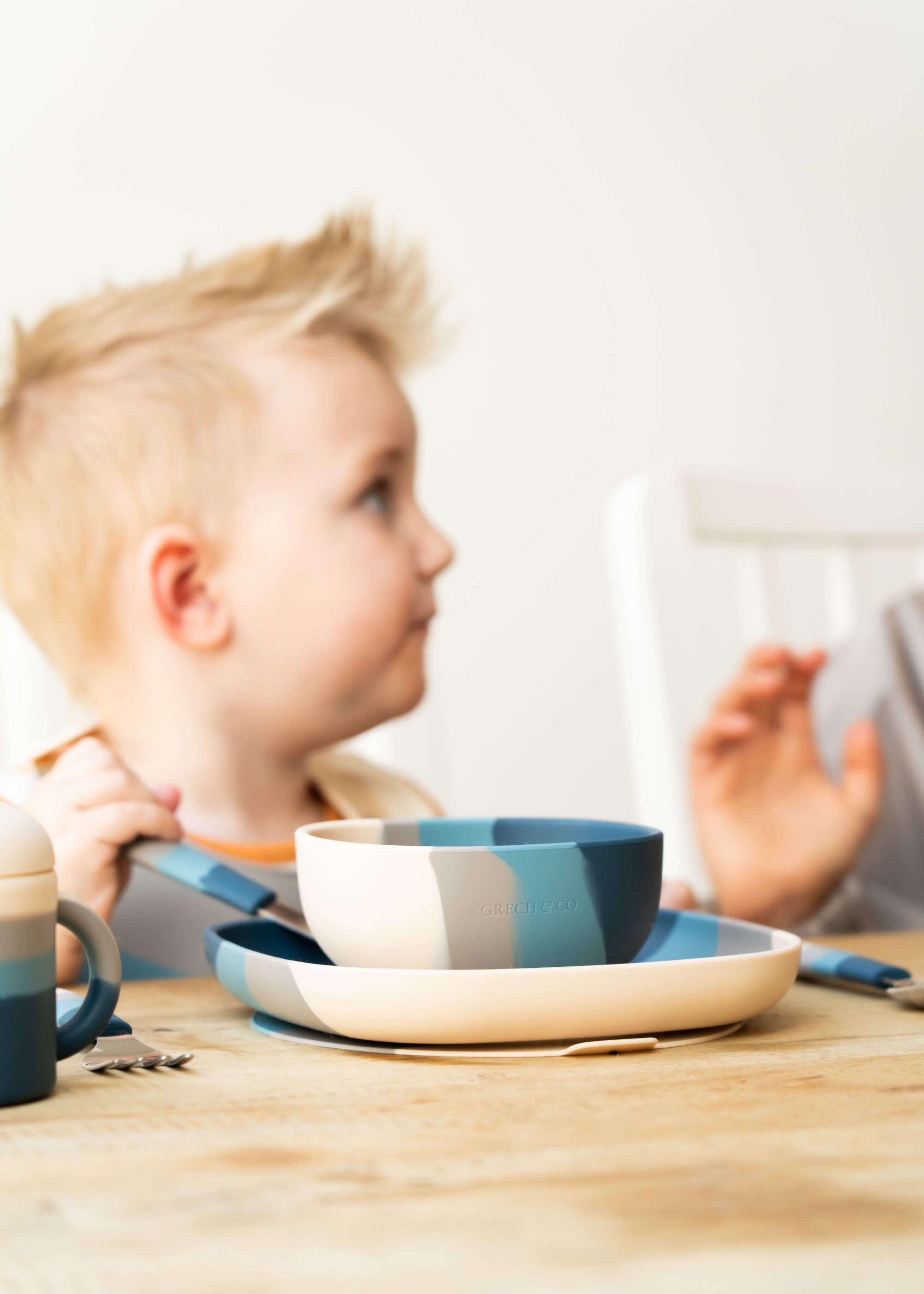 Eco-friendly silicon suction bowl in blue online at MiliMilu. Made from 100% LFGB grade silicone, toddler bowl is hypoallergenic & free from harmful chemicals.