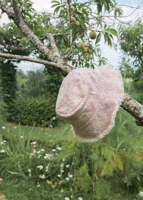 Baby sun hat with fringed edge detail - off-white reversible side of Louise Misha Lajik bucket hat