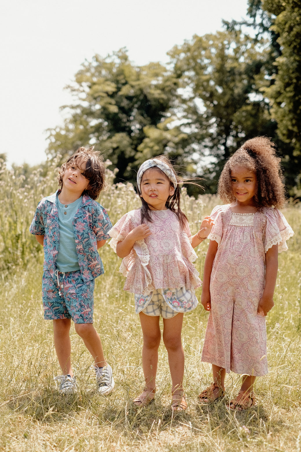 Organic cotton short-sleeved boys shirt in Eden print, is the best summer shirt by Louise Misha. Mini Me for Mommy and son matching is available.