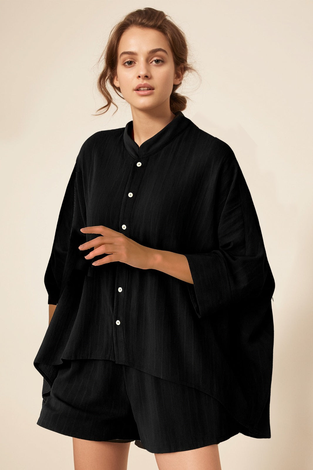 Women's black oversized linen shirt with relaxed fit from MiliMilu.
