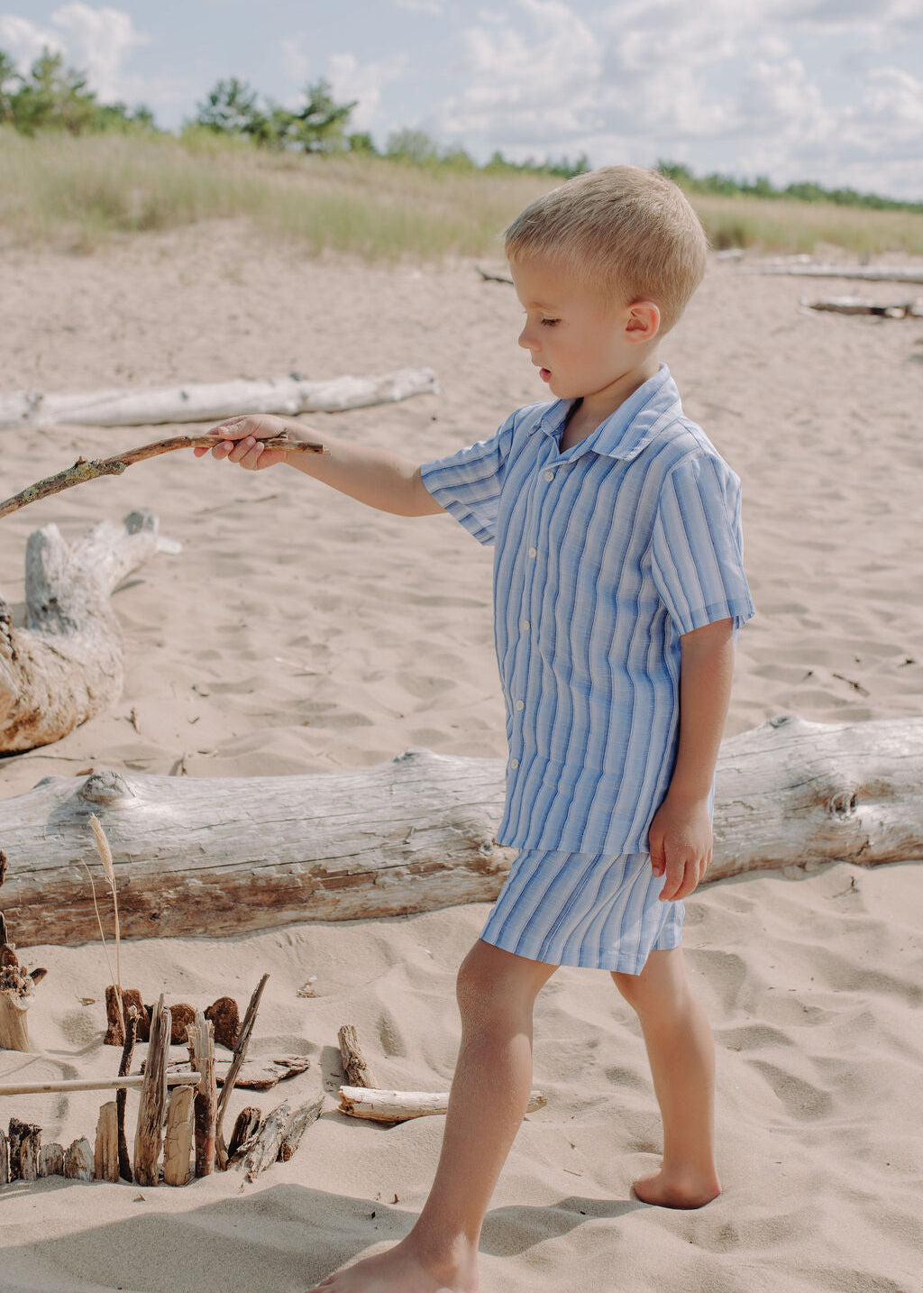 Boys Linen Shorts Blue White Stripes | Sustainable Kids Fashion SG AU   Milimilu.com