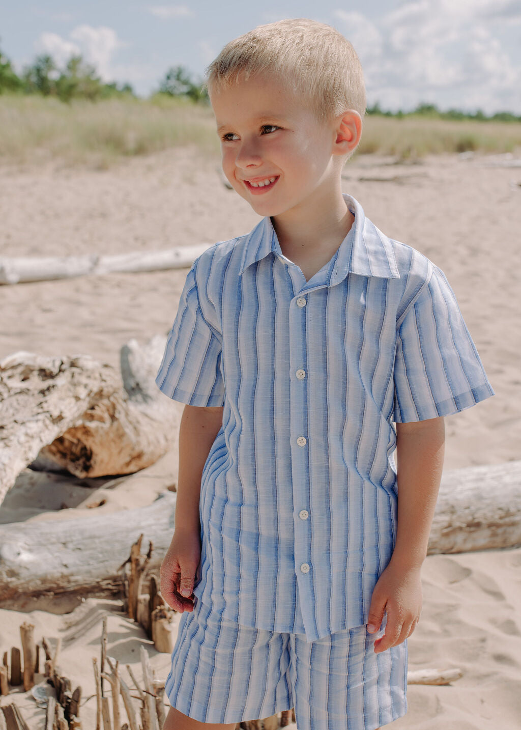 Sustainable Boys Linen Shorts, Elastic Waist Side Pockets MiliMilu
