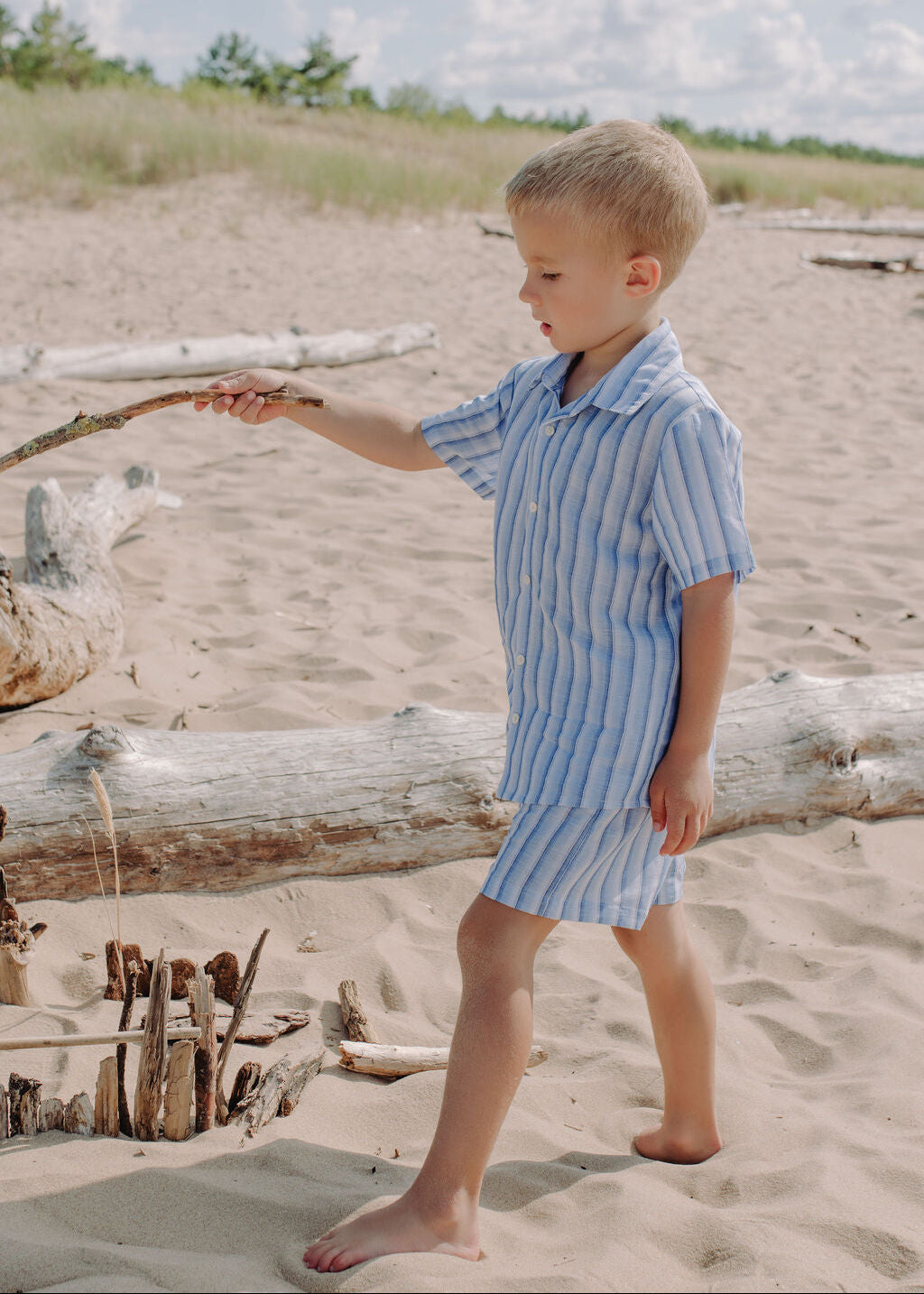 Boys linen shirt in blue and white stripes - eco-friendly sustainable kids fashion by MiliMilu