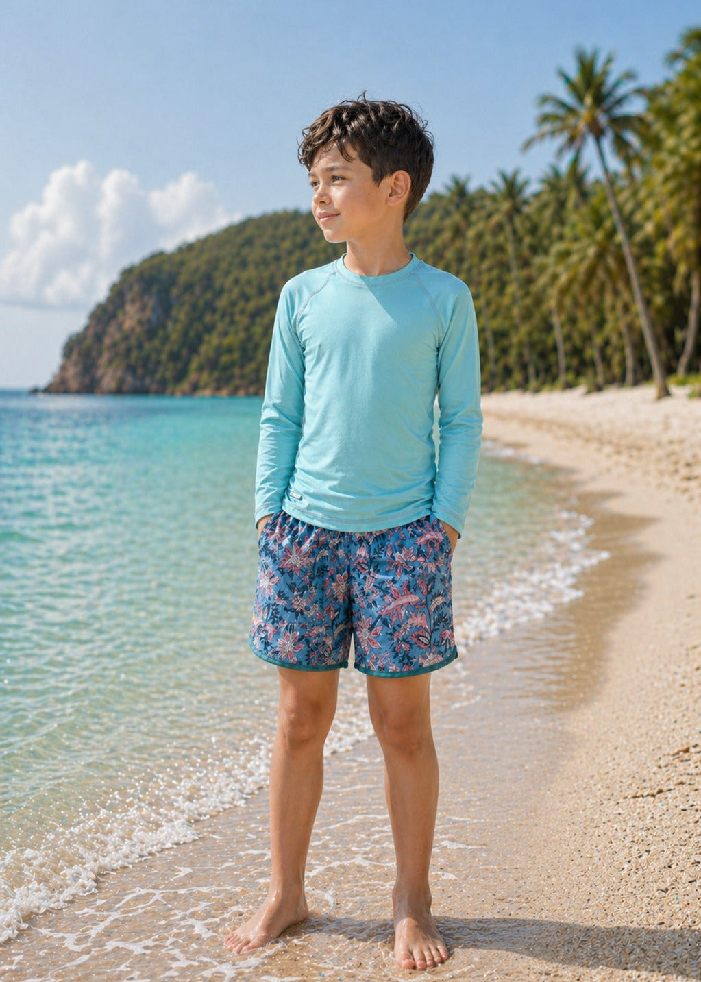 Boys long sleeve rashguard swimsuit in blue – shop online in Hong Kong, Singapore & Australia