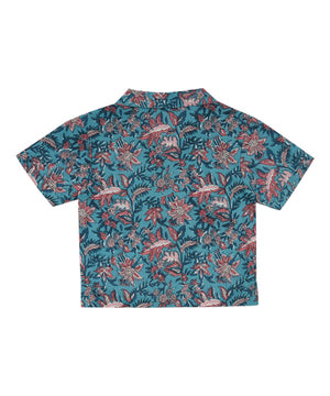 Organic cotton short-sleeved boys shirt in Eden print, is the best summer shirt by Louise Misha. Mini Me for Mommy and son matching is available.