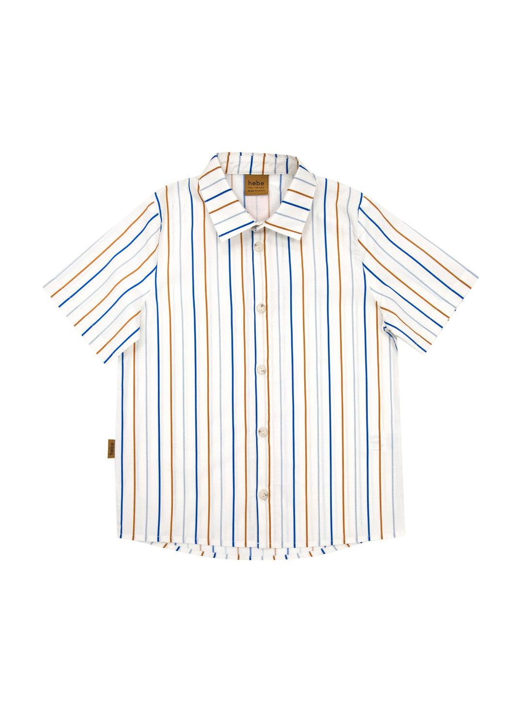 Summer shirt for boys and stylish tweens. This off-white shirt for boys features blue & sand-colored stripes, adding sophistication to any boys'outfit.