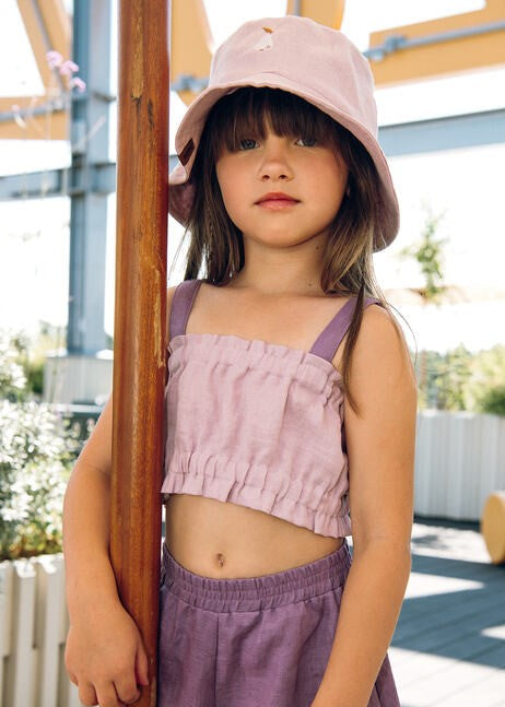 Breathable lilac bucket hat for kids - natural linen sun protection hat by Hebe Latvia