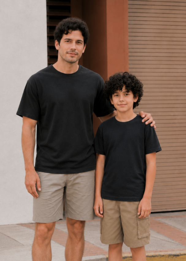 Family matching black bamboo T-shirts for adults and kids — Daddy & Me style at MiliMilu HK SG AU