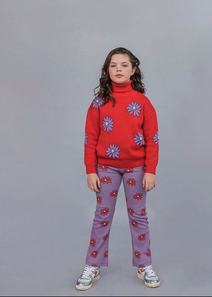 CarlijnQ girls flare leggings in purple dahlia print — GOTS organic cotton sustainable kids clothing | MiliMilu HK SG AU