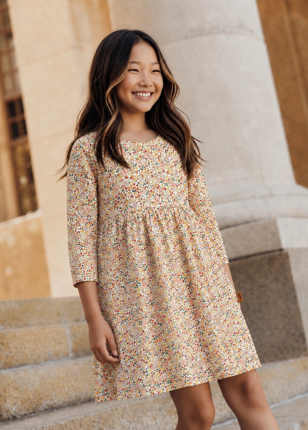 Girls Floral Dress with Small Flowers All-Over Print