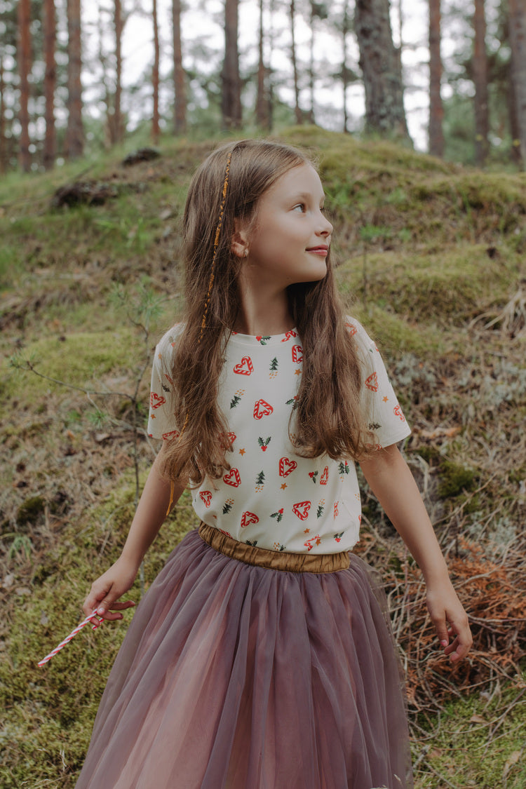Girl in Sweet Christmas bamboo t-shirt, hypoallergenic kids festive wear