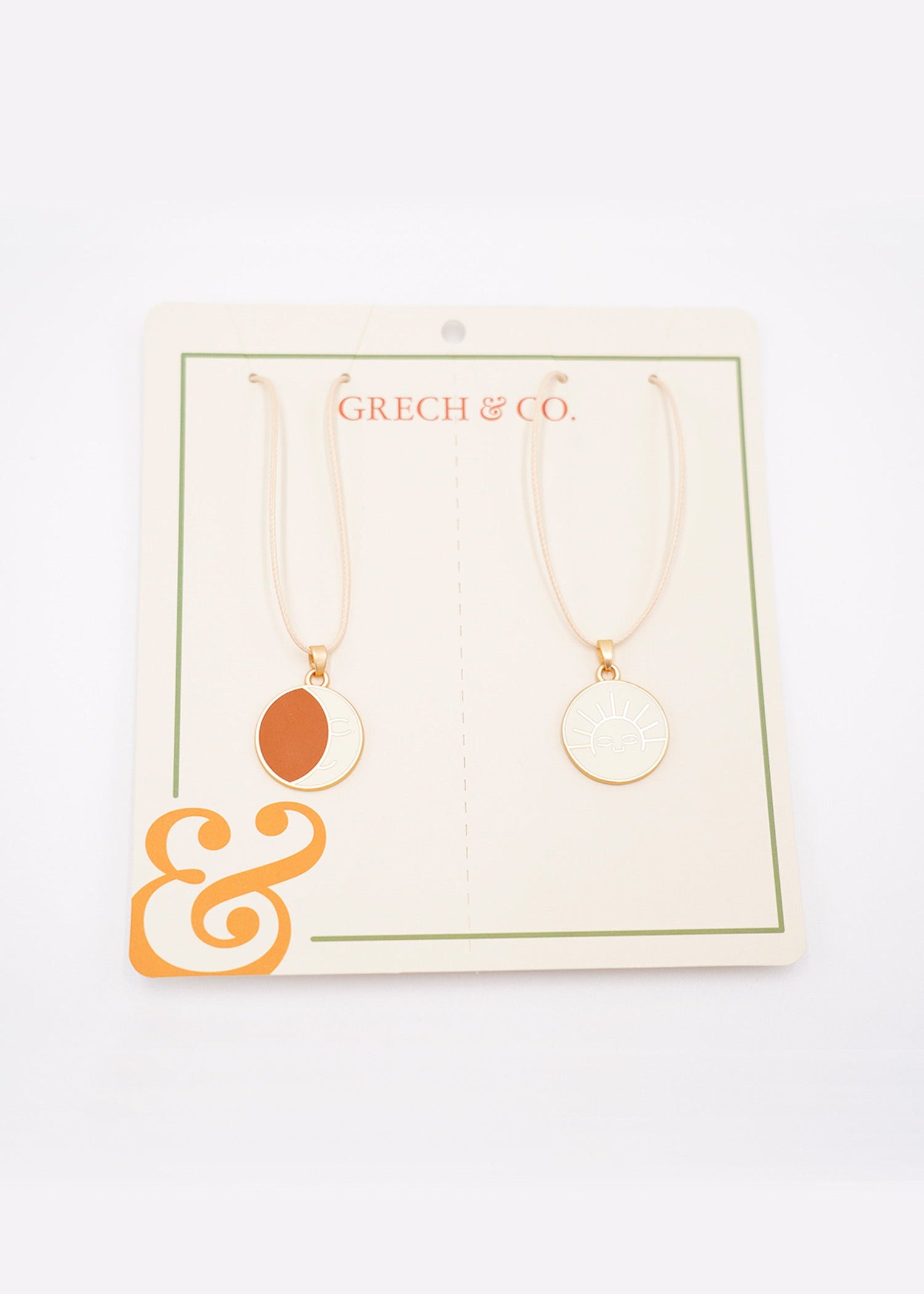 Grech & Co kids friendship necklace sun and moon set of 2, eco-friendly gold enamel waxed cord HK SG UK