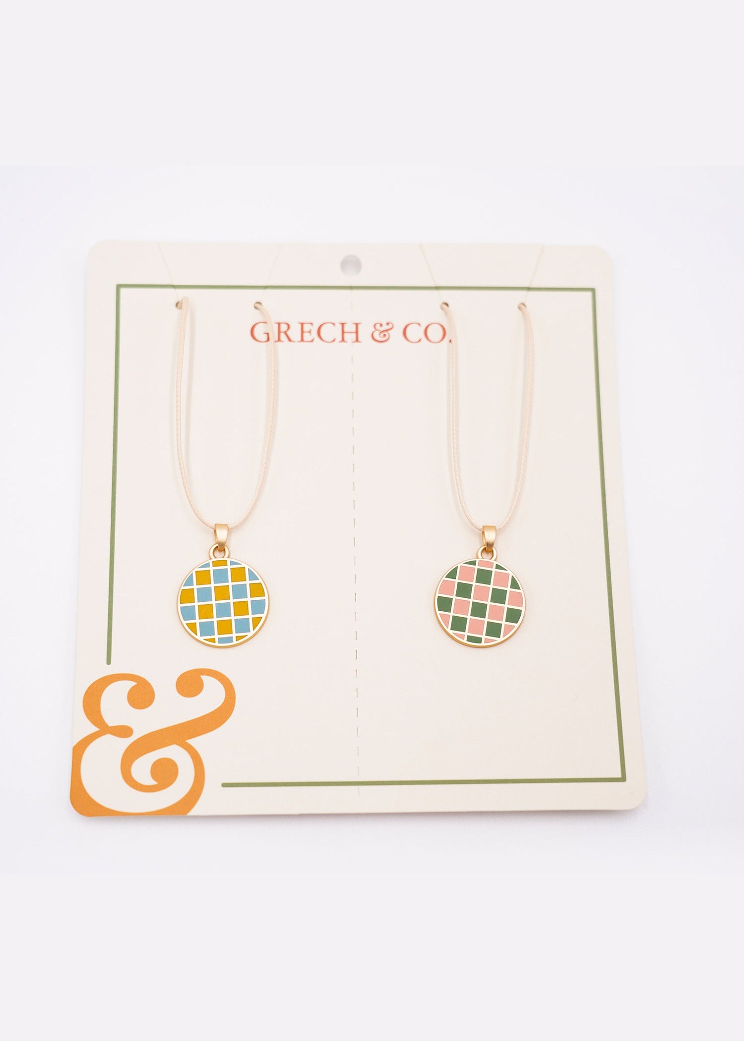 Grech & Co girls friendship necklace check pattern set of 2 eco-friendly gold enamel HK SG AU