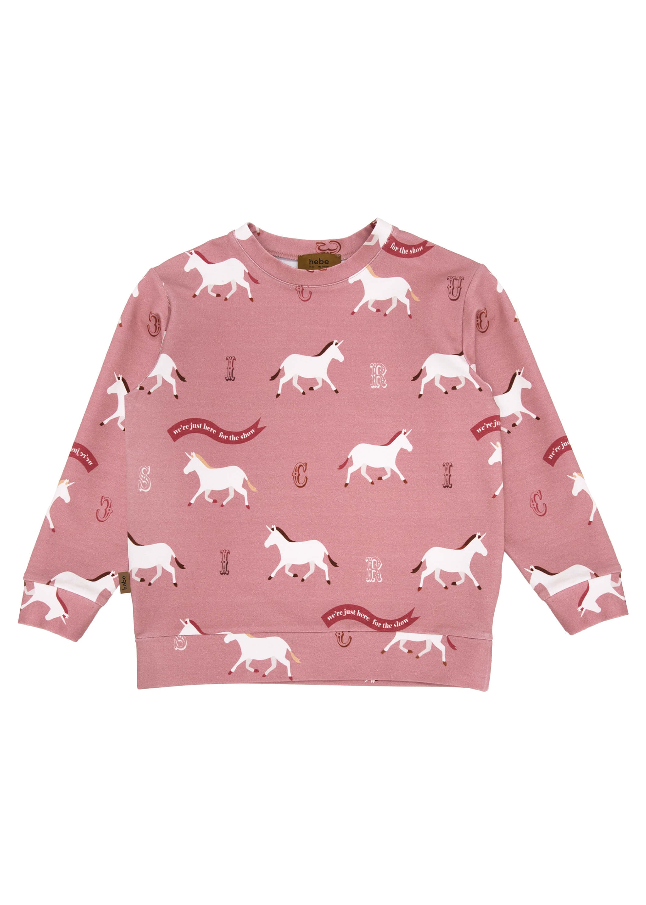 Girls pink unicorn print sweatshirt online – OEKO-TEX organic cotton jumper by Hebe