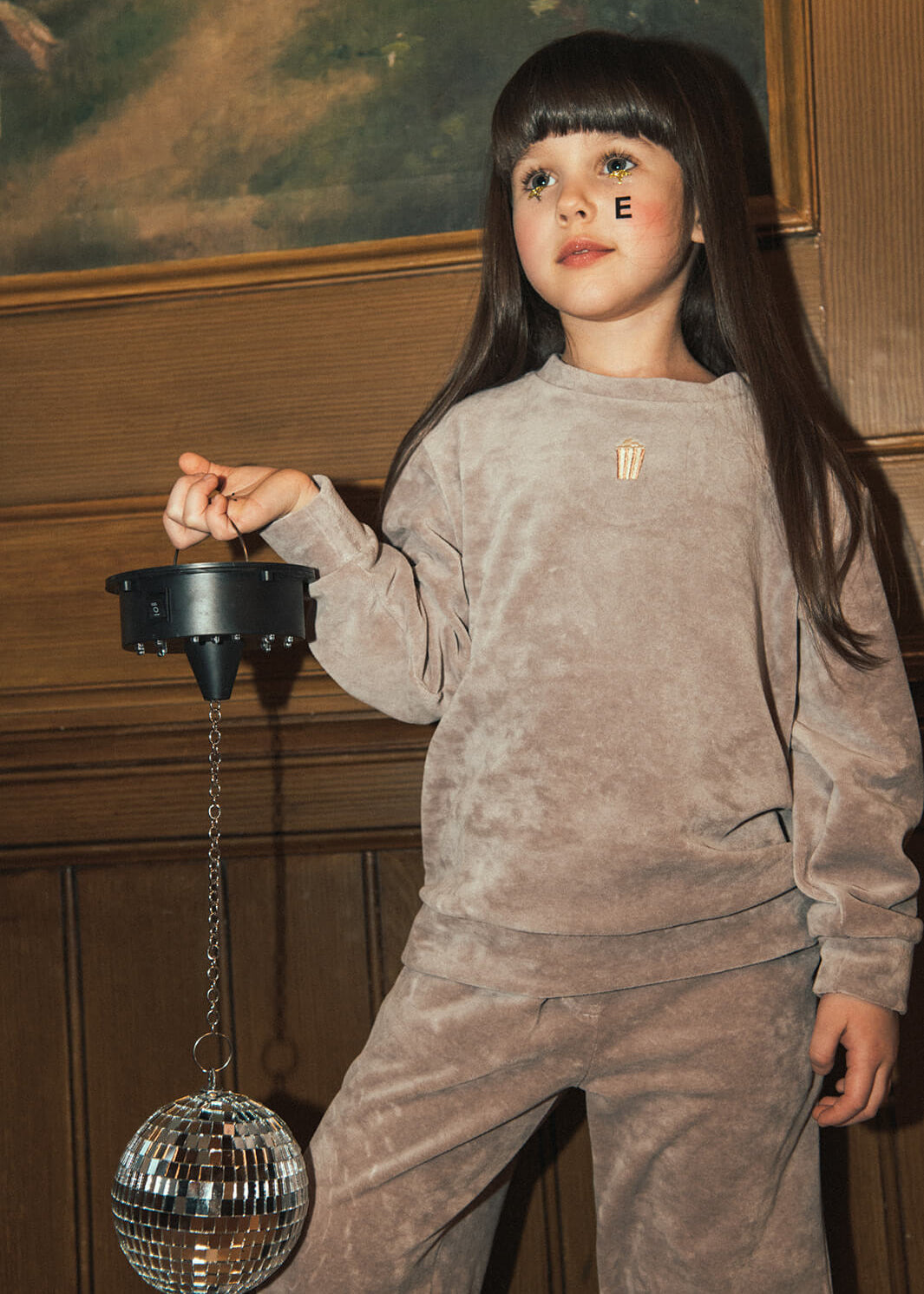 Girls' grey velvet pants and sweater set — Mini Me matching sustainable kids outfit by Milimilu JP UK AU