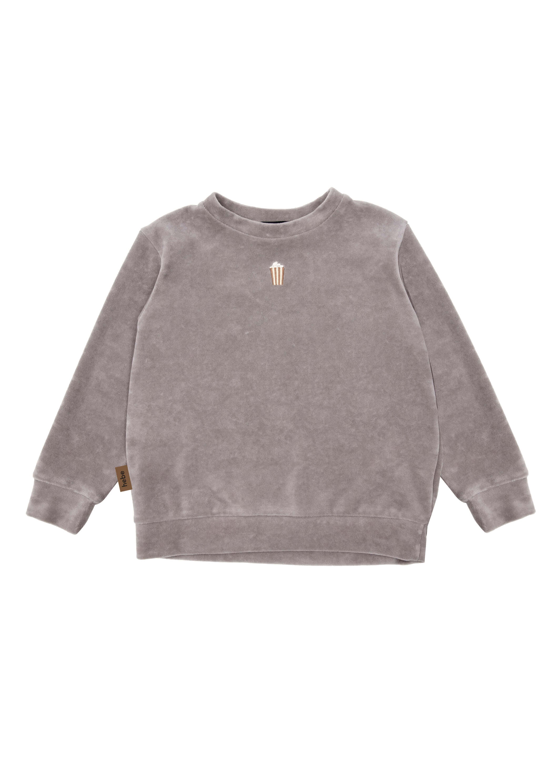 Girls' soft grey velvet sweatshirt — breathable, stain-resistant and ethically made by Hebe, shop in HK SG UK AU & JP