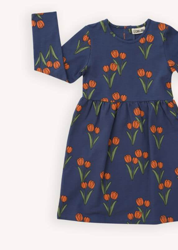 Girls organic cotton winter dress tulip print by CarlijnQ - warm sustainable kids clothing