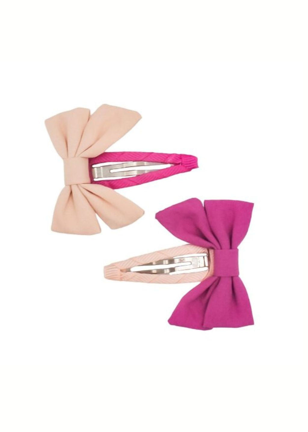 Grech & Co organic cotton bow hair clip set in warm oat and rich aster purple on white background — sustainable kids hair accessories at Milimilu