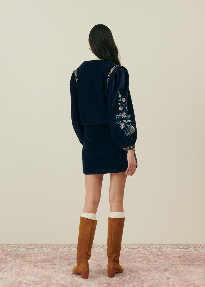 Side view Mae skirt midnight - fully lined organic cotton velvet by Louise Misha