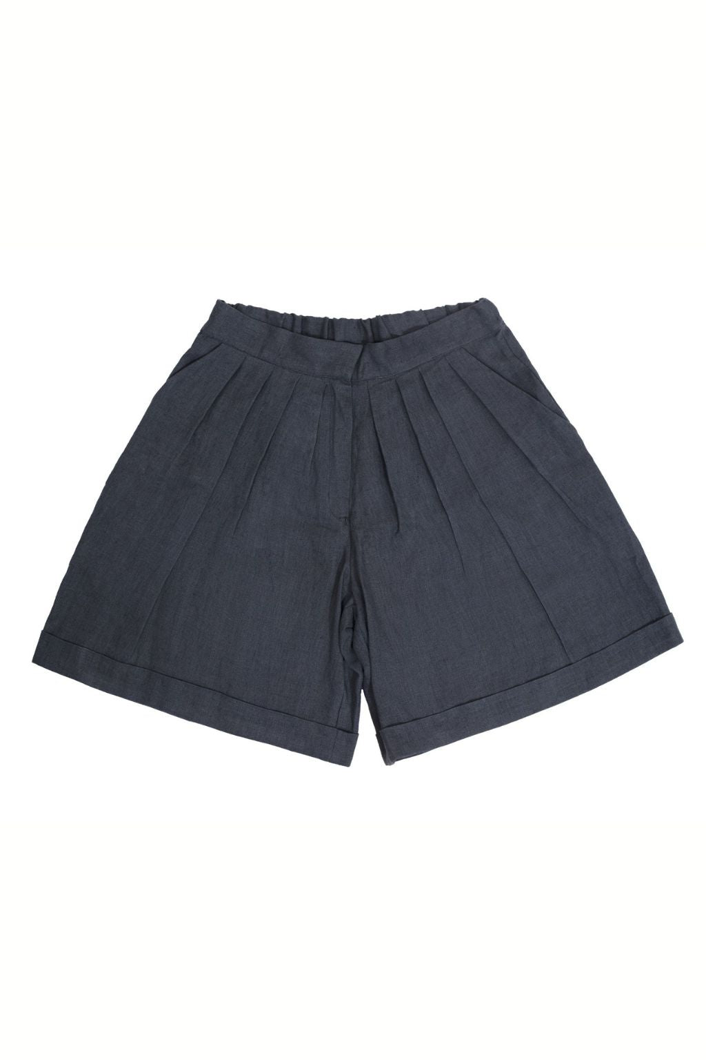 Women's high-waisted linen shorts in grey are handcrafted from the highest quality European linen, MiliMilu Lifestyle offers sustainable women fashion.