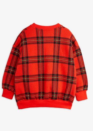 Kids red check sweatshirt by Mini Rodini - sustainable organic cotton festive top with rib trims