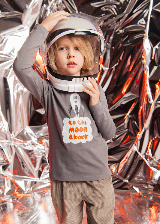 Kids long sleeve top grey - eco-friendly space themed clothing for boys and girls