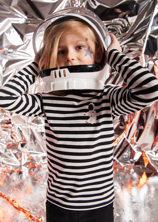 Kids long sleeve shirt black white stripes - comfortable organic cotton