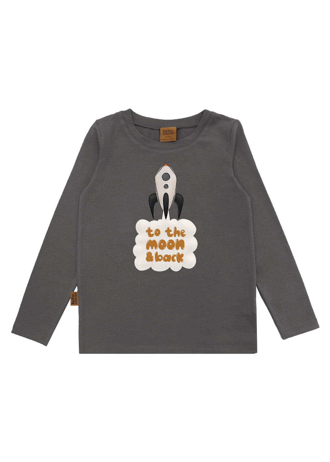 Grey kids shirt with space rocket print - sustainable organic cotton Hebe
