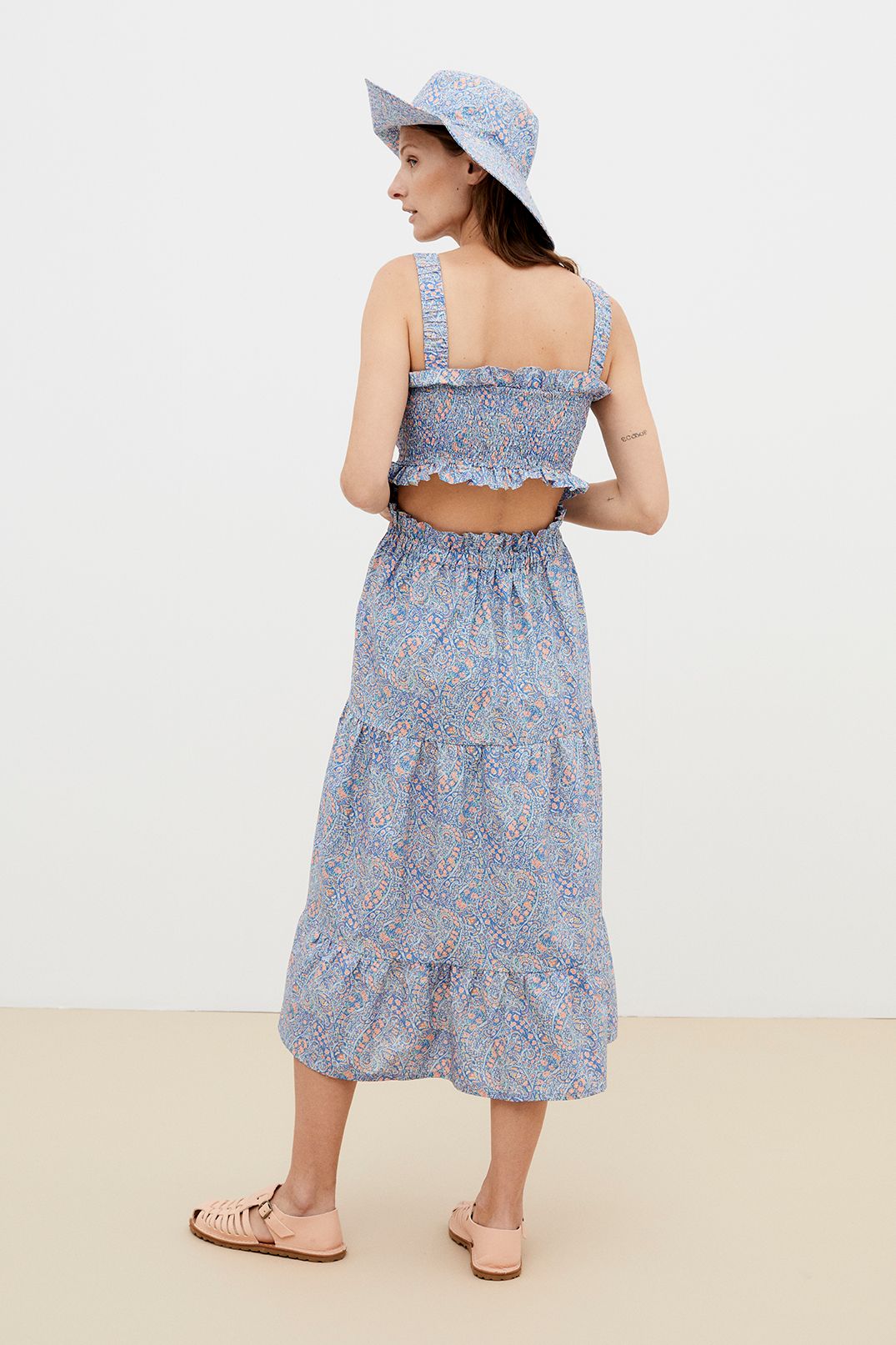 Breathable & lightweight liberty cotton women summer dress with an open back is stylish and comfortable. Women midi dress from organic cotton is trendy.