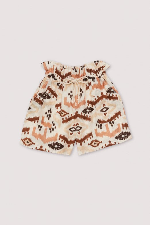 West High-Waisted linen shorts with elastic band, adjustable drawstring, side pockets and a distinctive witht he trendiest linen print, shop best summer shorts.