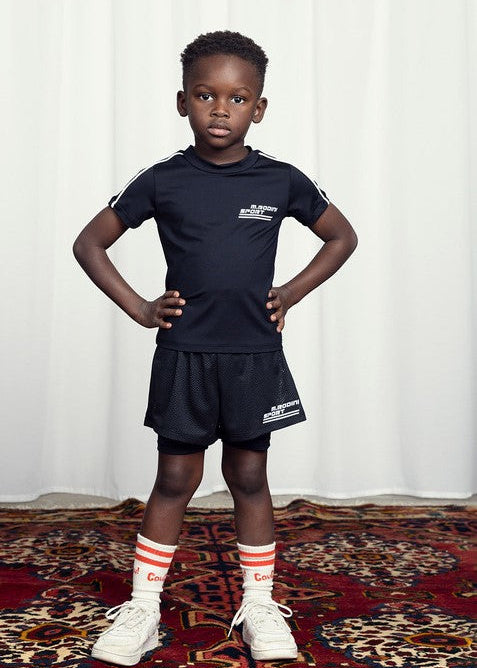 M.Rodini Sport combined shorts for kids in black — sustainable quick-dry athletic wear Hong Kong, Singapore and Australia