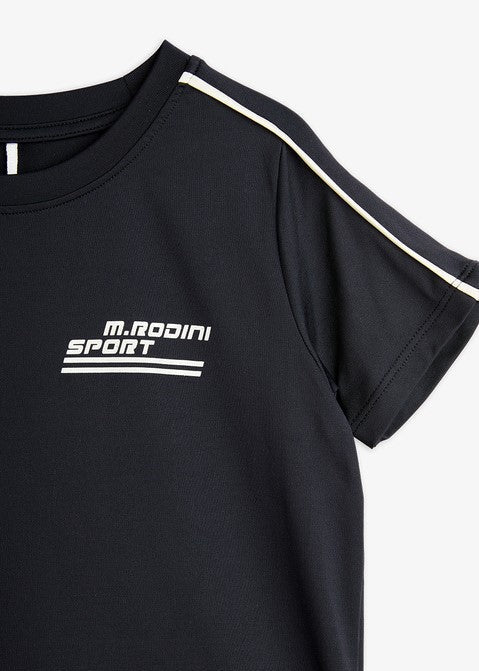 Mini Rodini black kids sports top back view — quick-dry recycled polyamide performance tee Singapore, Japan and Australia