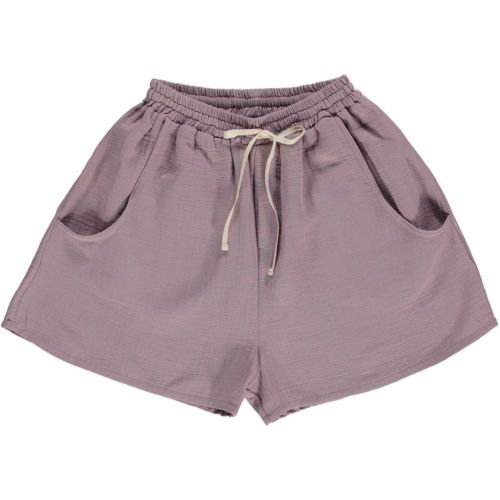 Organic cotton women shorts in lilac, made with lightest and most breathable muslin for summer. Milimilu Lifestyle offers sustainable women's fashion online.
