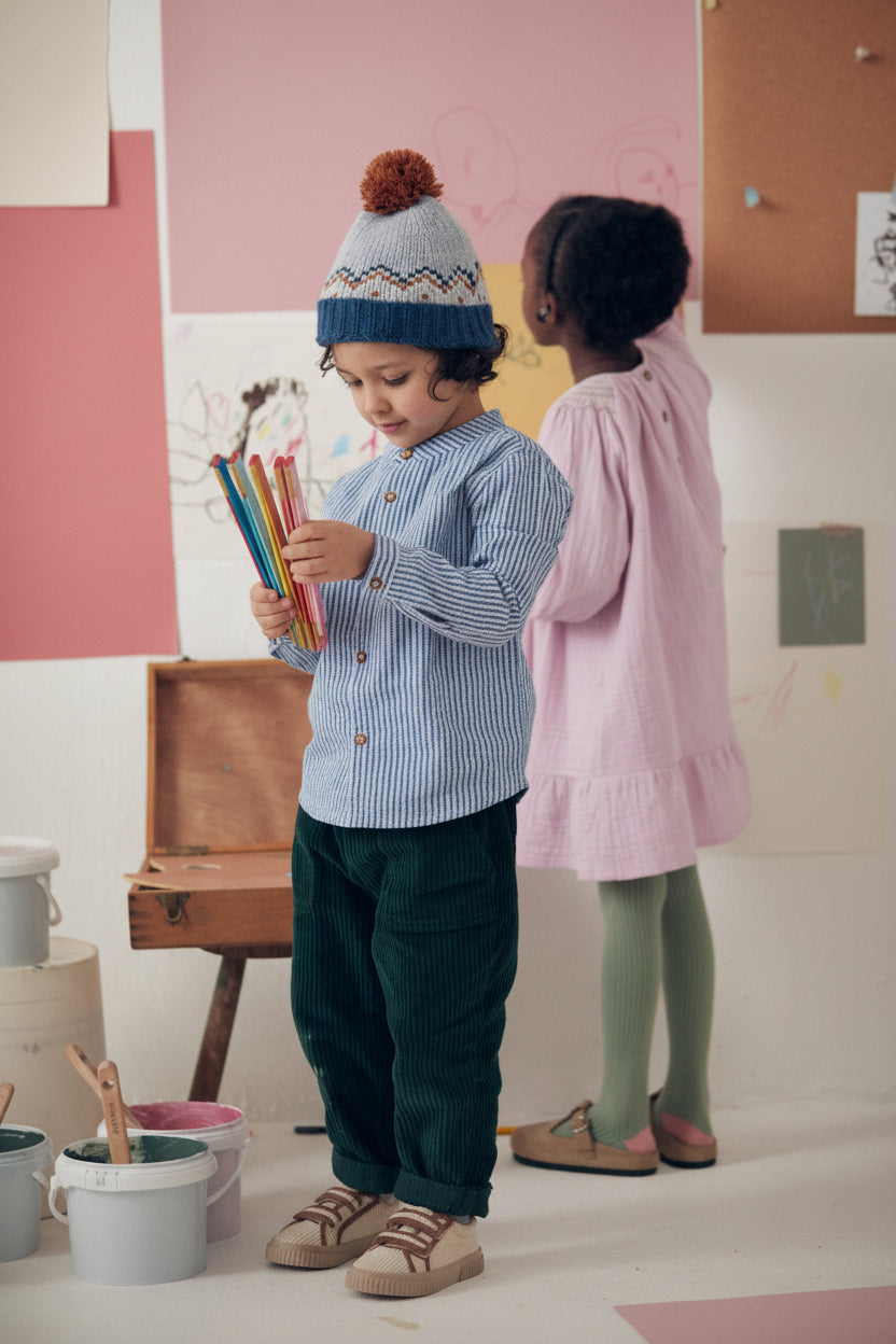 Detail of Amod shirt coconut buttons - organic cotton boys checkered shirt by Louise Misha